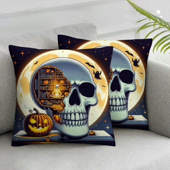 Halloween Pillow Covers  Skull Ghost Pillowcase Holiday Farmhouse Throw Pillows Indoor Outdoor Couch Cushion Case for Home Sofa Decor