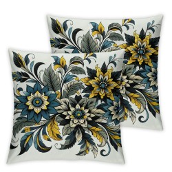 Ulloord Navy Blue Yellow Floral Pillow Covers  Summer Watercolor Flowers Throw Pillows Cover  Outdoor Square Pillow Case for Home Couch Bed Sofa Patio