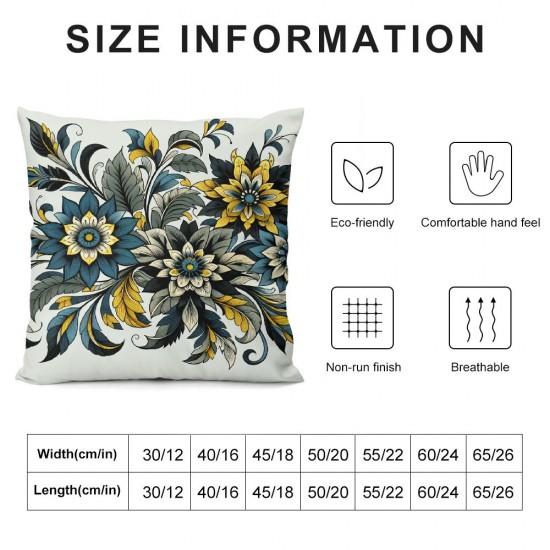 Ulloord Navy Blue Yellow Floral Pillow Covers  Summer Watercolor Flowers Throw Pillows Cover  Outdoor Square Pillow Case for Home Couch Bed Sofa Patio