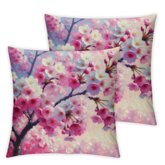 Pink Pillow Covers - Flowers Throw Pillow Cover Watercolor Floral Branch Pillowcase Nature Japanese Flower Pillow Case Square Cushion Cover for Sofa Bedroom