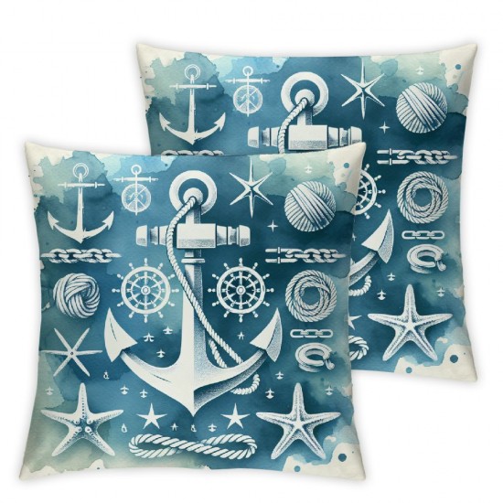 White Pillow Cases Ocean Theme Blue Throw Pillow Covers Boat Cushion Covers for Couch Sofa Bed Home Decor at Bedroom Livingroom Outdoor,